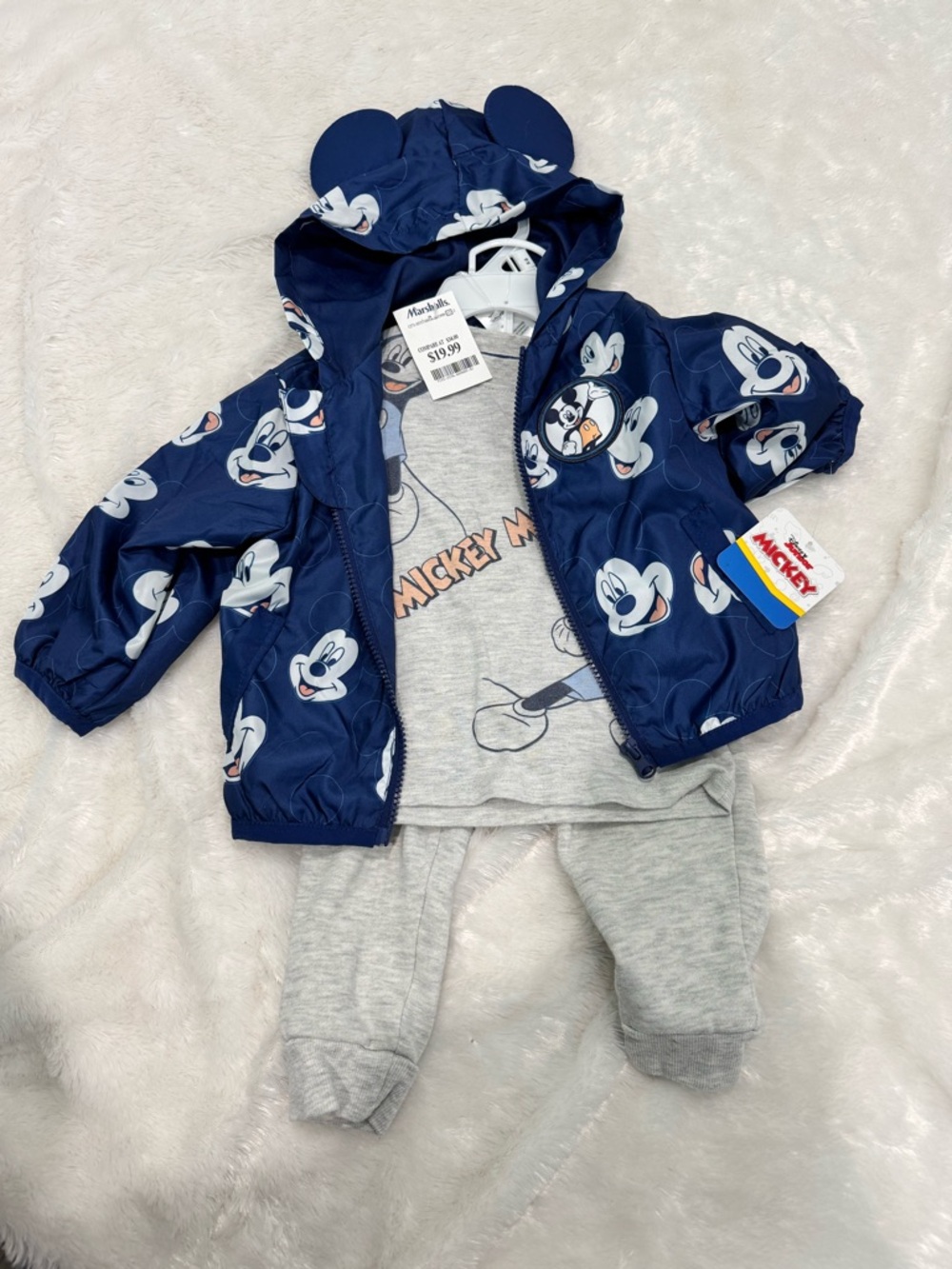 Disney NWT Mickey Infant Two-Piece Set — Navy & Heather Gray with Orange Accent